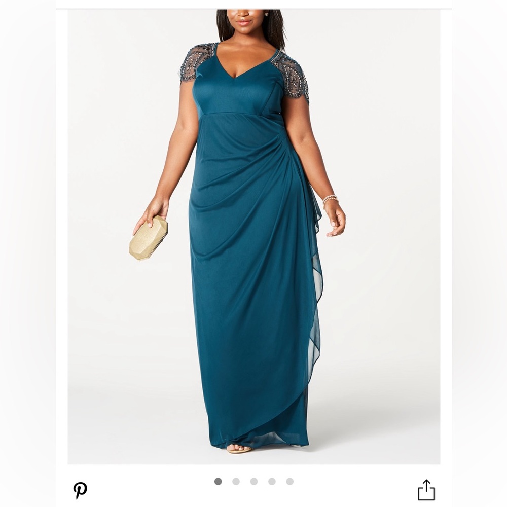Elegant Green Gown with Beaded Sleeves PLUS SIZE by Xscape